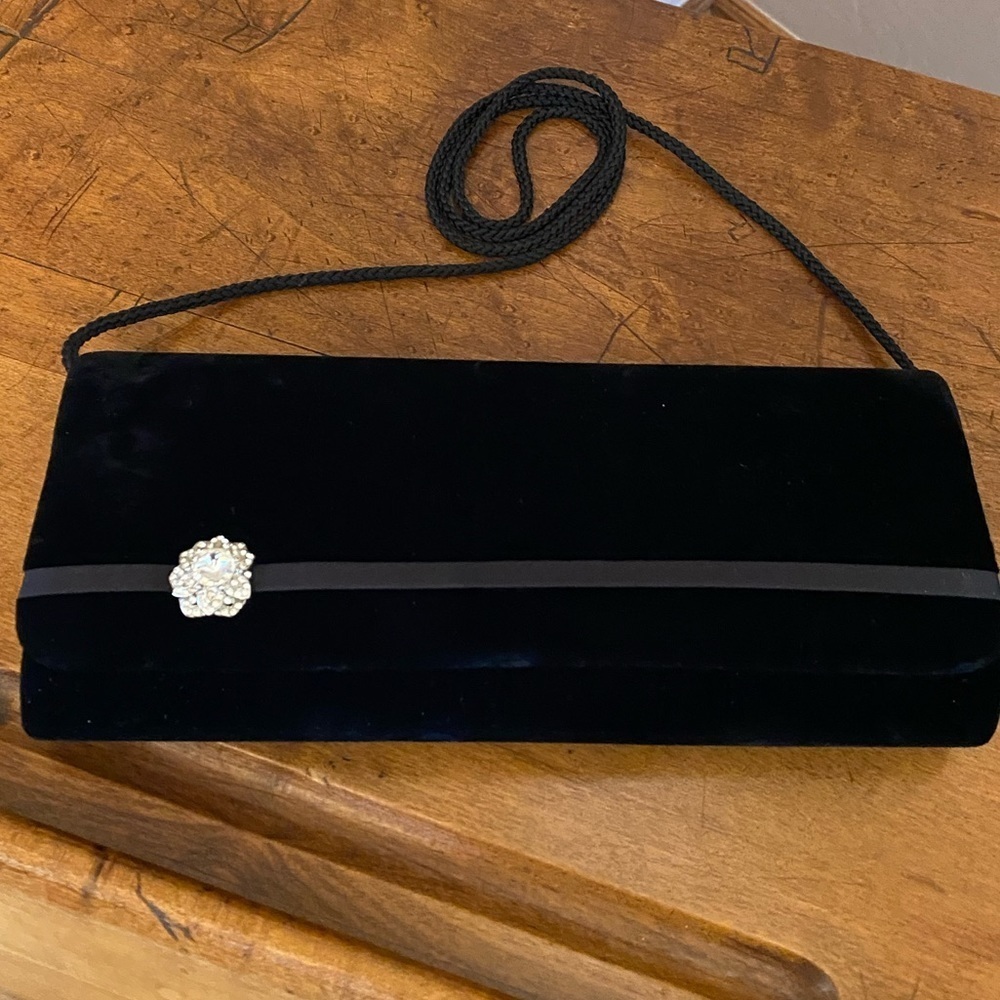 Jessica McClintock Black Velvet Evening Bag With Bling
